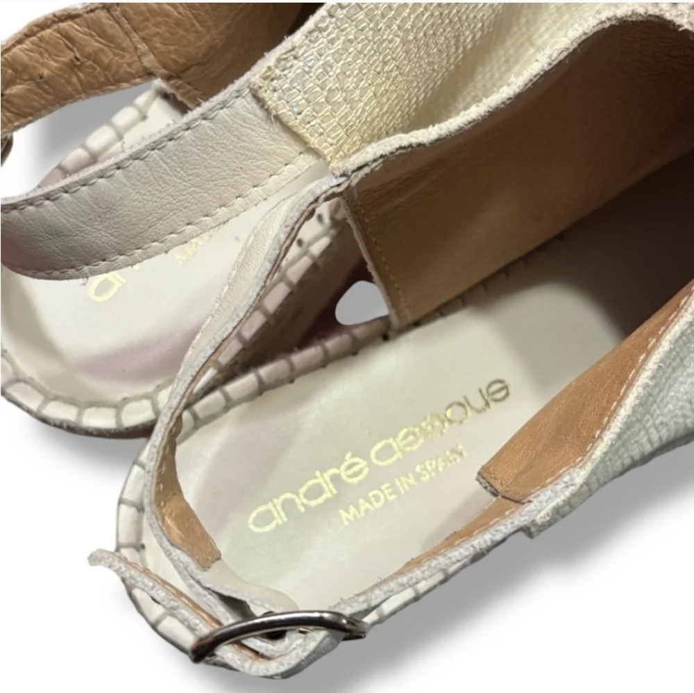 ANDRÉ ASSOUS Ivory Metallic Leather Lina Espadrilles Wedge Sandals